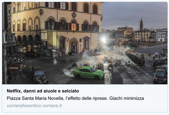 Netflix, danni ad aiuole  e selciato. Piazza Santa Maria Novella, l’effetto delle riprese. Giachi minimizza.