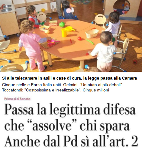 Si alle telecamere in case di cura e asili, la legge passa alla camera. Passa la legittima difesa: anche dal PD si all'articolo 2