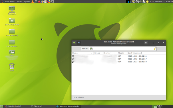 MATE Desktop on FreeBSD with Remmina window running.