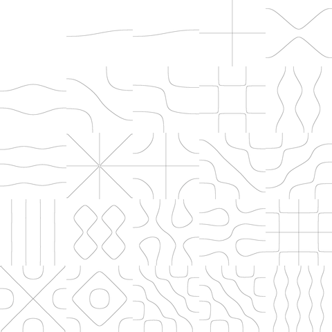 a 5 by 5 grid of patterns of black curves on white background, at the zero crossings of eigenvectors of biharmonic operator (Laplacian squared)