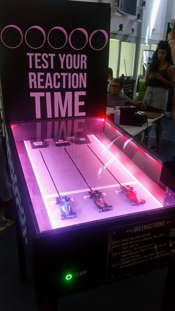 Pinball-like installation, in Formula 1 style, to test reaction speed and compare to Max Verstappen and average.
