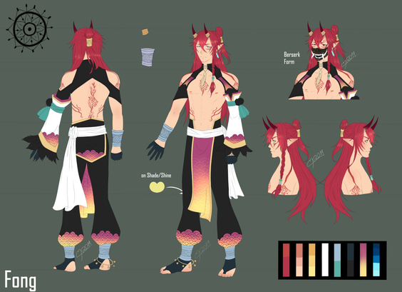 Fong Fullbody, Back and Side view. Also a visual of his Oni mask.