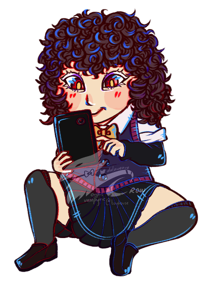 a design generated and then drawn by @vampyric of a human/humanoid female! she is up for sale for $30 USD