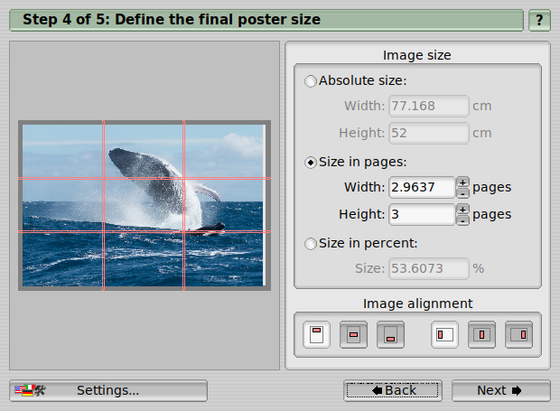 PosteRazor cutting up an image of a breaching whale, CC-BY-SA Jérémie Silvestro & Wikimedia Commons.