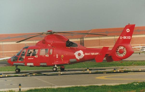 Bond Helicopters AS365 at Blackpool Airport, 1993.