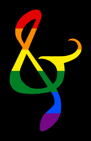 A treble ampersand in rainbow colors.