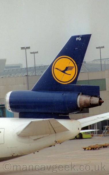 Tail of a Lufthansa DC10 at Frankfurt Airport, 1993.