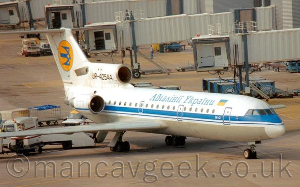 Air Ukraine Yak42 at Manchester Airport, 1993 or 1994.