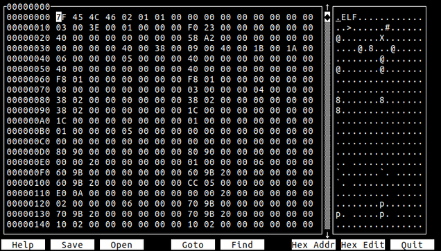 Hexcurse editing its own executable.