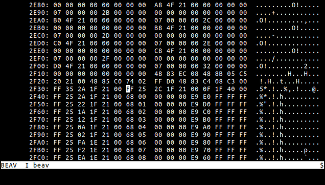 beav editing its own executable.
