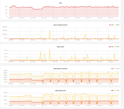 Jitsi server utilization during a 5-person meeting.