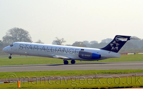 Blue1 B717 at Manchester Airport, 2014.