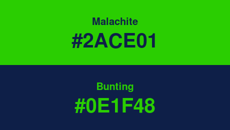 Malachite (#2ACE01) and Bunting (#0E1F48)