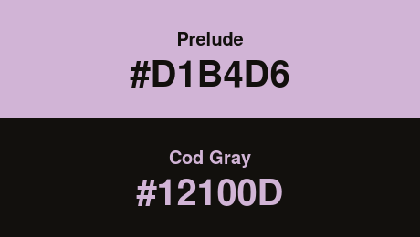 Prelude (#D1B4D6) and Cod Gray (#12100D)