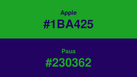 Apple (#1BA425) and Paua (#230362)