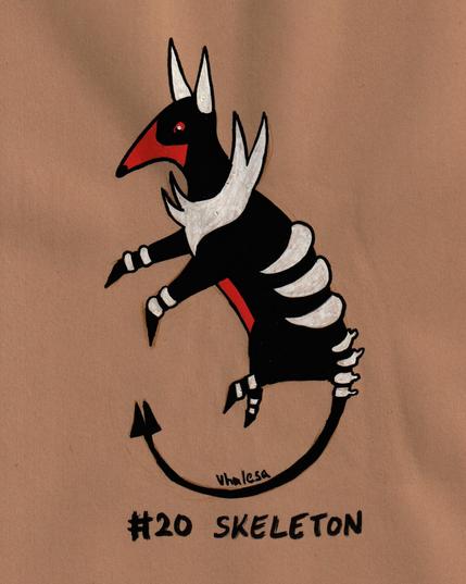 Drawing of mega houndoom. Doggo pokemon with horns and skeleton parts.