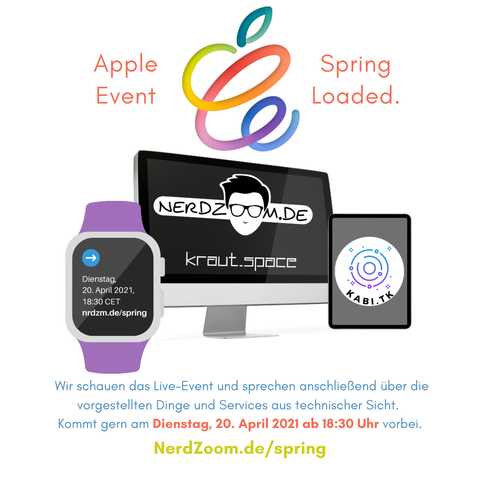 Ankündigung mit fast gleichem Text wie im Toot. Zu sehen sind das Logo, eine Watch, Desktop und Tablet jeweils mit Logos von KrautSpace, Nerdzoom und KABi.