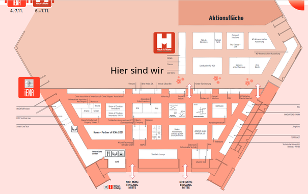 Hallenplan der Halle 10 der beiden Messen iENA und der Hack and Make 2021.