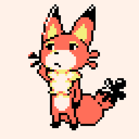 A fox like creature that is yellow and red.