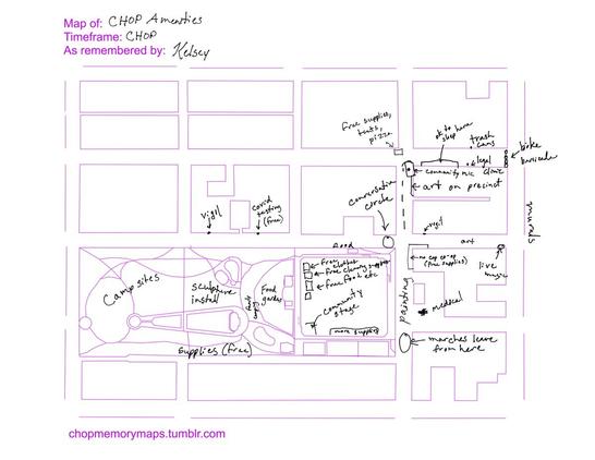 A hand-drawn map of CHOP amenities, as remembered by Kelsey