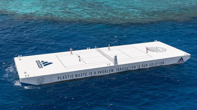 Floating tennis court on Great Barrier Reef