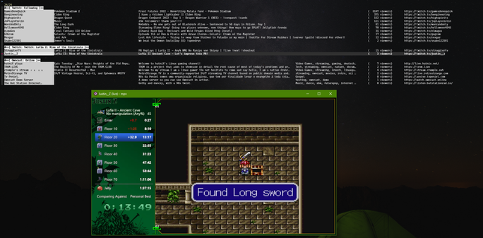 Same as the fuzzy finder example, but now also displaying the mpv player launched for Justin__Z's Lufia 2 stream on Twitch.