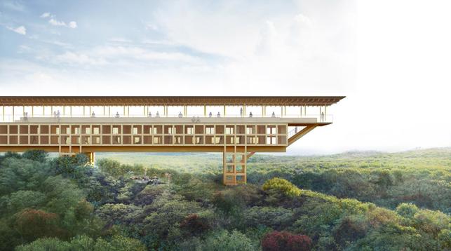 Render of Zenbo Seinei retreat by Shigeru Ban