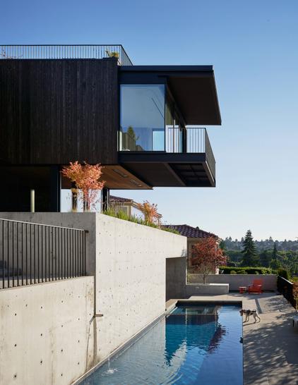 cedar cantilever bedroom over pool