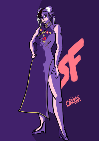 Chun-Li from Street Fighter with a chinese dress.