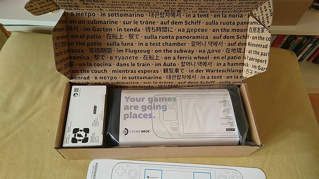 A steam deck package that has just been opened.