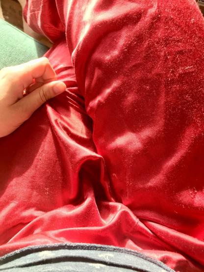 Closeup of some red pants.