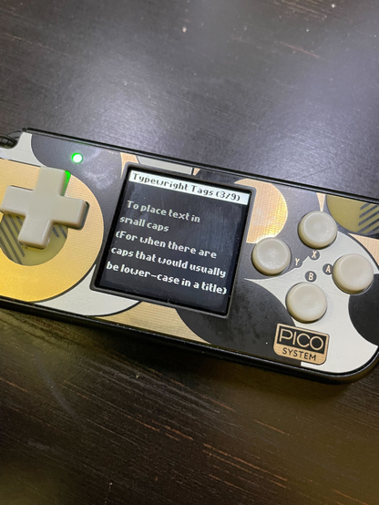 Pico system device project with image of Typewright tagging application on the screen.