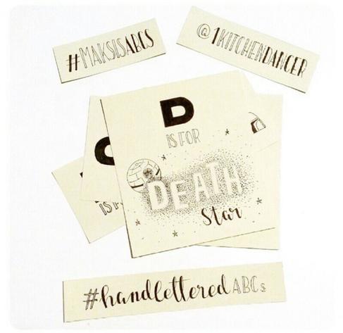 Lettering of the phrases “D is for Death Star” accompanied by a sketch of the Star Wars device