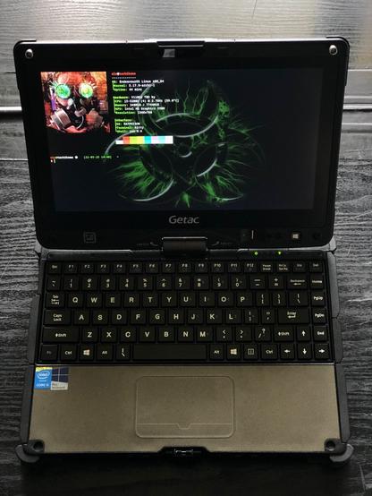 Getac V110 armored Laptop running Linux
