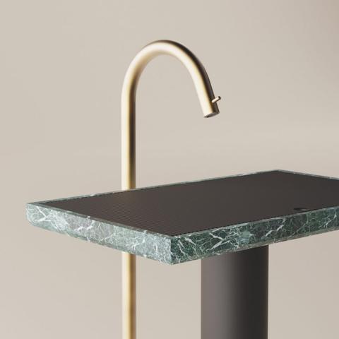 Brass and green marble Ell washbasin by Benedini Associati for Agape