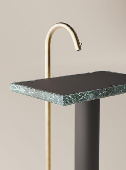 Brass and green marble Ell washbasin by Benedini Associati for Agape