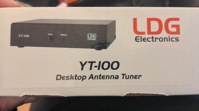 Photo of a box of a "LDG Electronics YT-100 Desktop Antenna Tuner".