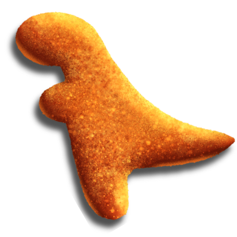 A transparent dinosaur chicken nugget emote