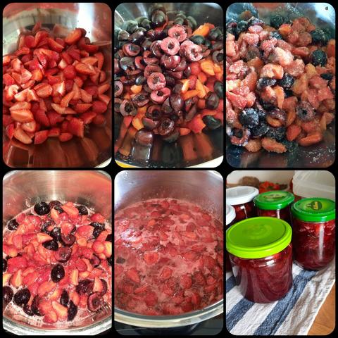 Six small pics of the above mentioned process of jam-making