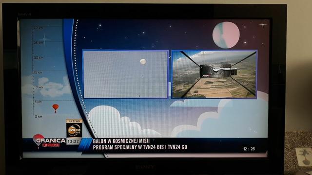 high alttitude baloon equipped with live video transmission -  live program in polish TV tvn24bis