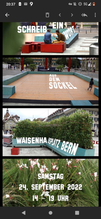 Screenshot der Aktion Schreib ein Wort von Matthias Zurbrügg, Samstag 24. September 2022, Waisenhausplatz Bern, 14-19 Uhr