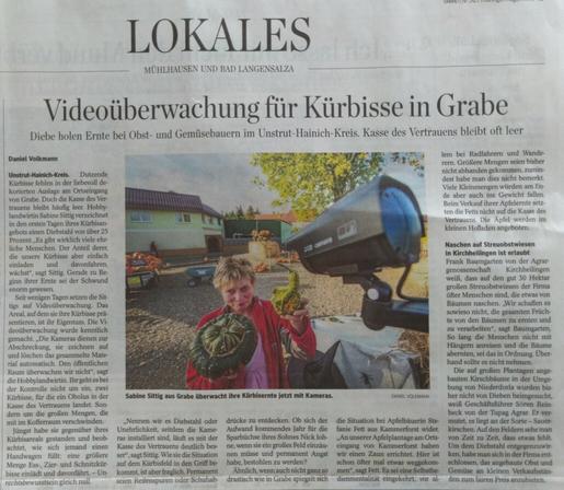 Lokalzeitung titelt: »Videoüberwachung für Kürbisse in Grabe«