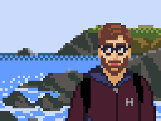 Pixel art drawing of myself by William Tumeo @tumeo@misskey.dev.