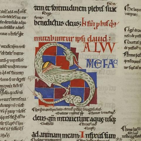 Initiale zu Psalm 68, Psalterium, (Nord-?)Frankreich, 12. Jahrhundert, letztes Viertel (Freiberg, Andreas-Möller-Bibliothek, I C 2° 16, 93v)