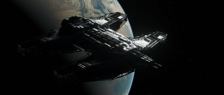 Large ship orbiting a planet
