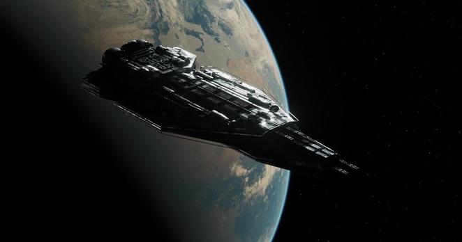 Slightly different large ship orbiting a planet