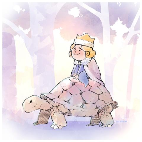 Tiny king riding a turtle