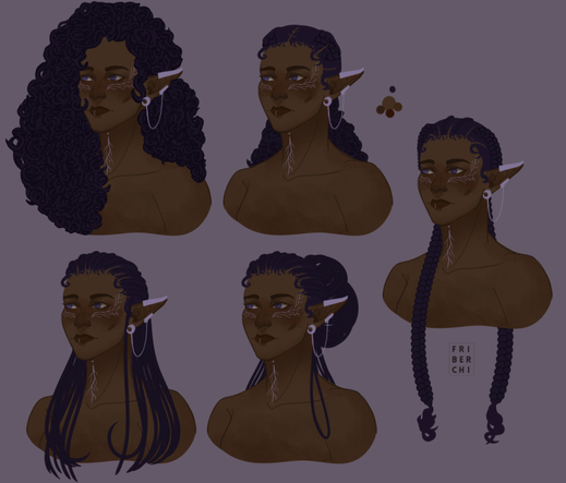 Various headshot of my character showcasing different hairstyles.