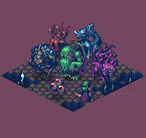 Eldritch demon pixelart characters