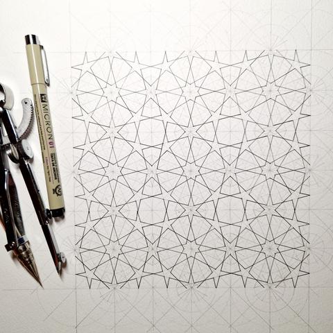 Hand constructed design showing a tesselated islamic design